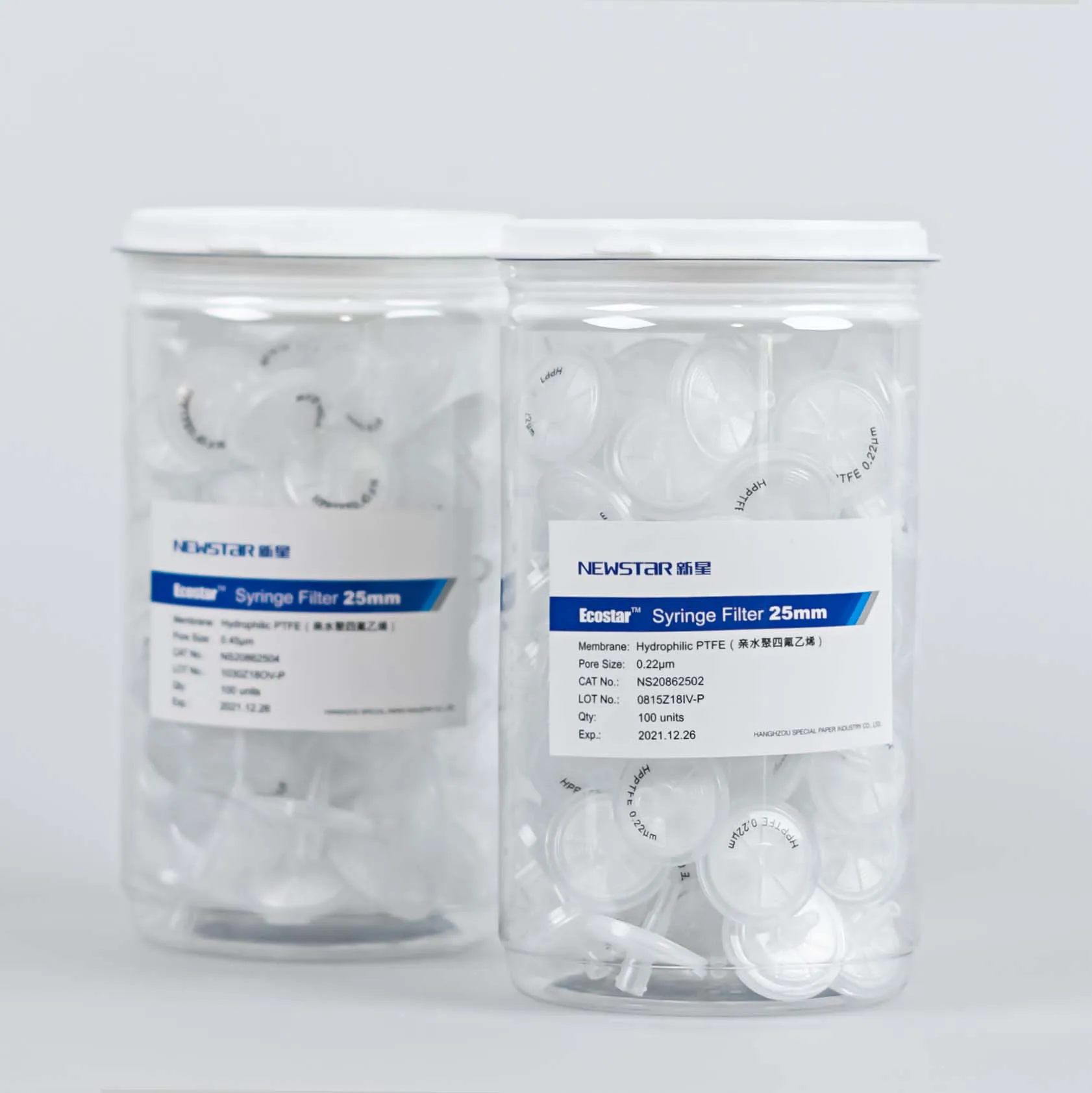 NEWSTAR for General lab filtration   4/13/25, 0.22/0.45um Hydroppilic PTFE( Polytetrafluoroethylene) Syringe Filter