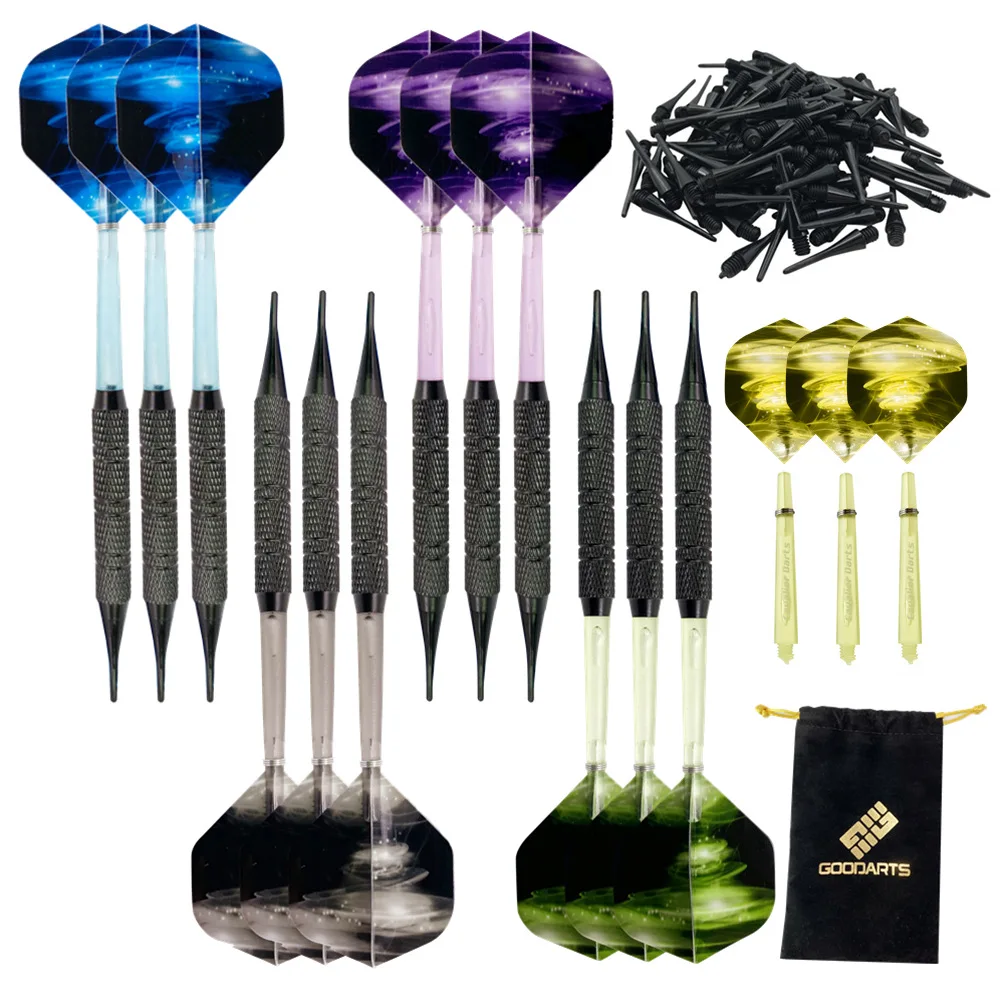 Darts Plastic Tip Professional Soft Tip Darts Set for Electronic Dartboard 12 Pcs with 100 Extra Tips 15 Shafts 15  Flights