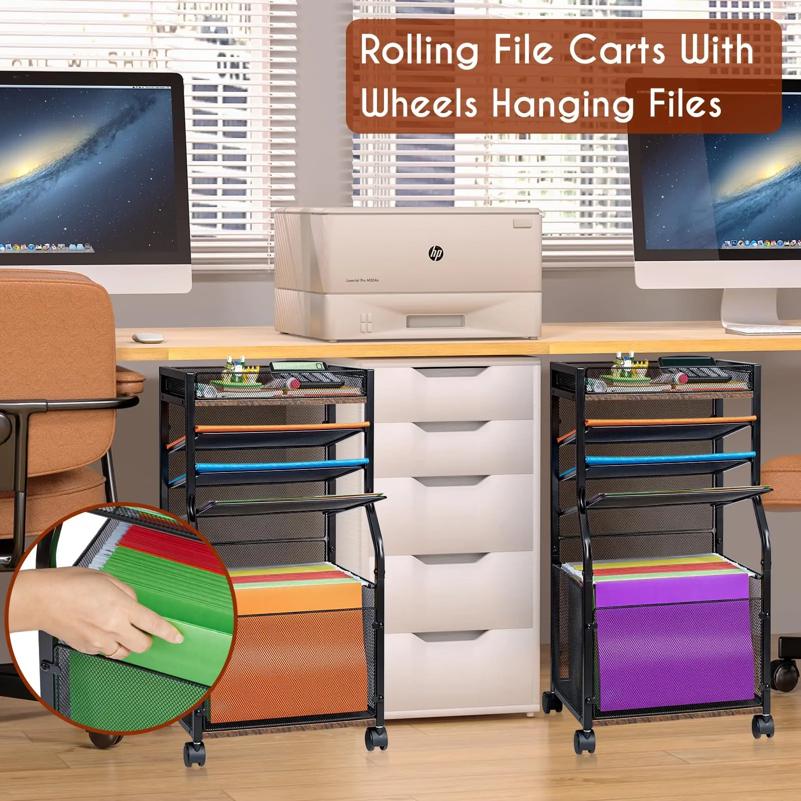 Custom 5-Tier Rolling File Cart Metal Standing Type with Hanging File Folders