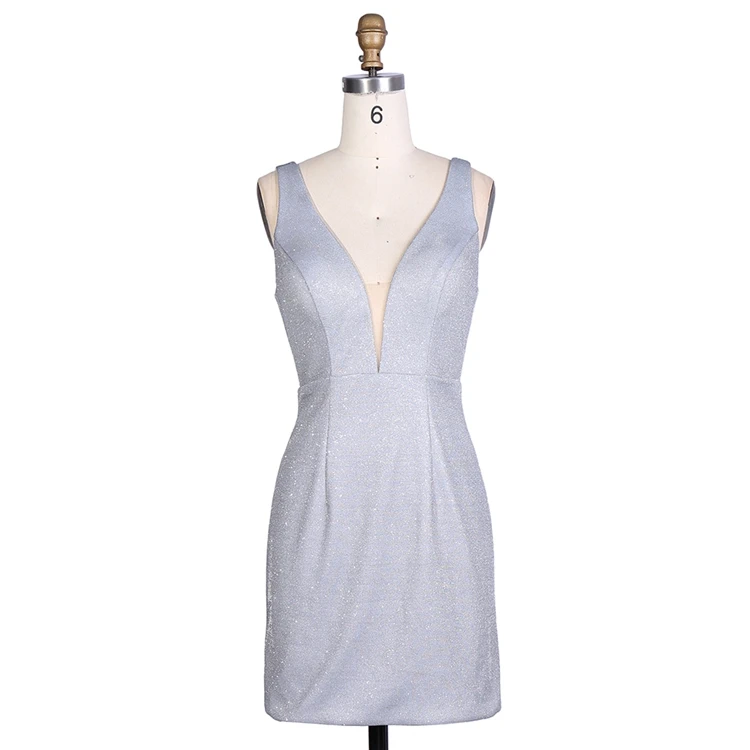 Sexy sheath sequin knee length v neck sparkly prom homecoming dress for party