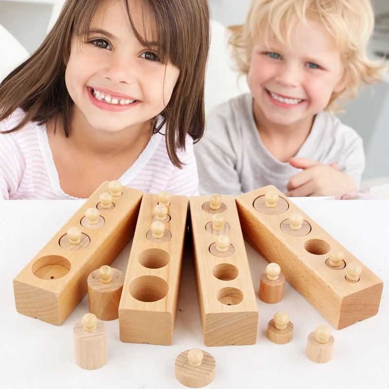 Wooden Cylinder Socket Blocks Toys Kids Montessori Toys Preschool Early Learning Educational Toys for Children Toddlers