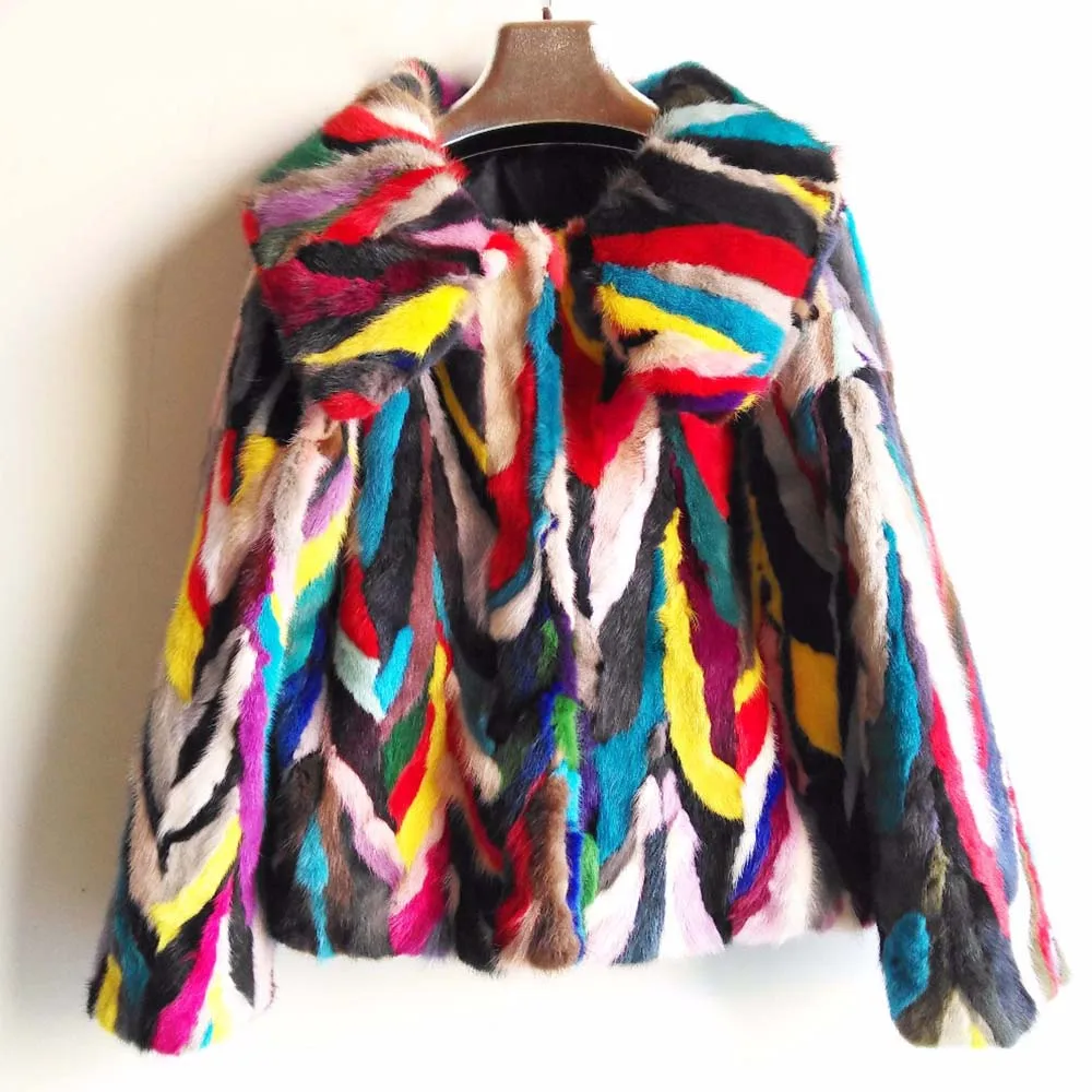 2023 Women Winter Patchwork Mink Fur Jacket Real Mink Fur Coat Wholesale Cost Drop Shipping Ladies Real Fur Coats