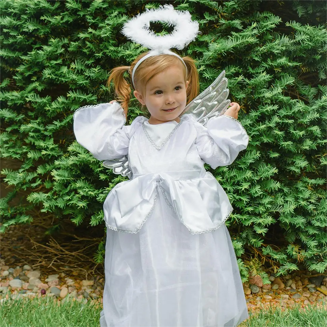 Halloween Girls Angel Costume for Kids White Fancy Princess Tulle Dress Halloween Party Angel Dress with Wings and Halo