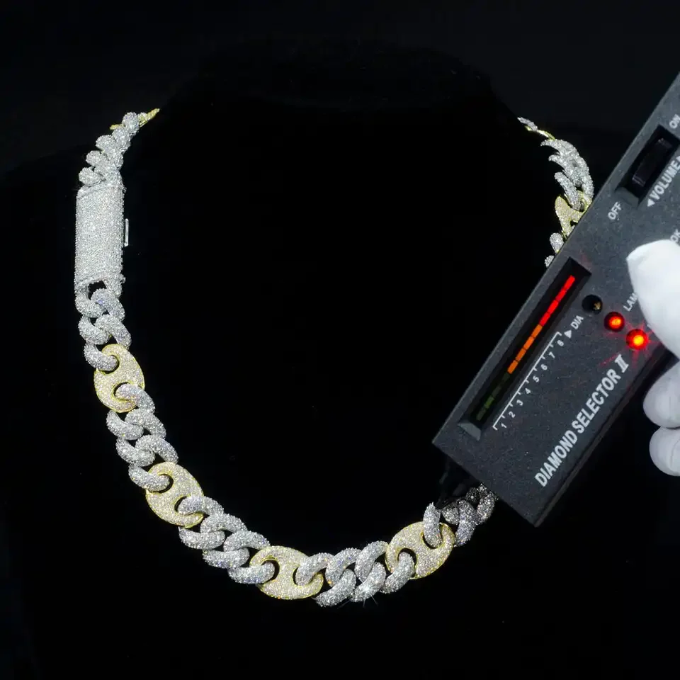Factory Price 925 Silver Diamond Infinity Cuban Link Necklace Bling Iced Out 15mm Moissanie G-Link Cuban Chain and Bracelet