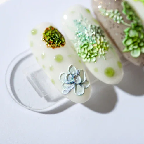 Spring Autumn 5d Engraved Nail Stickers Green Flower Nail Design Embossed Acrylic Nail Slider Gel Polish Decals