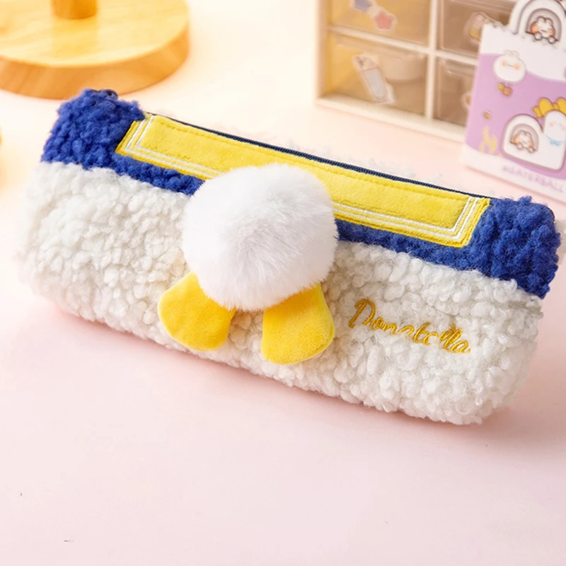 Wholesale Girls Colorful Cute Fur Pencil Bag School Stuffed Soft Pencil Case Creative Plush Pen Bag