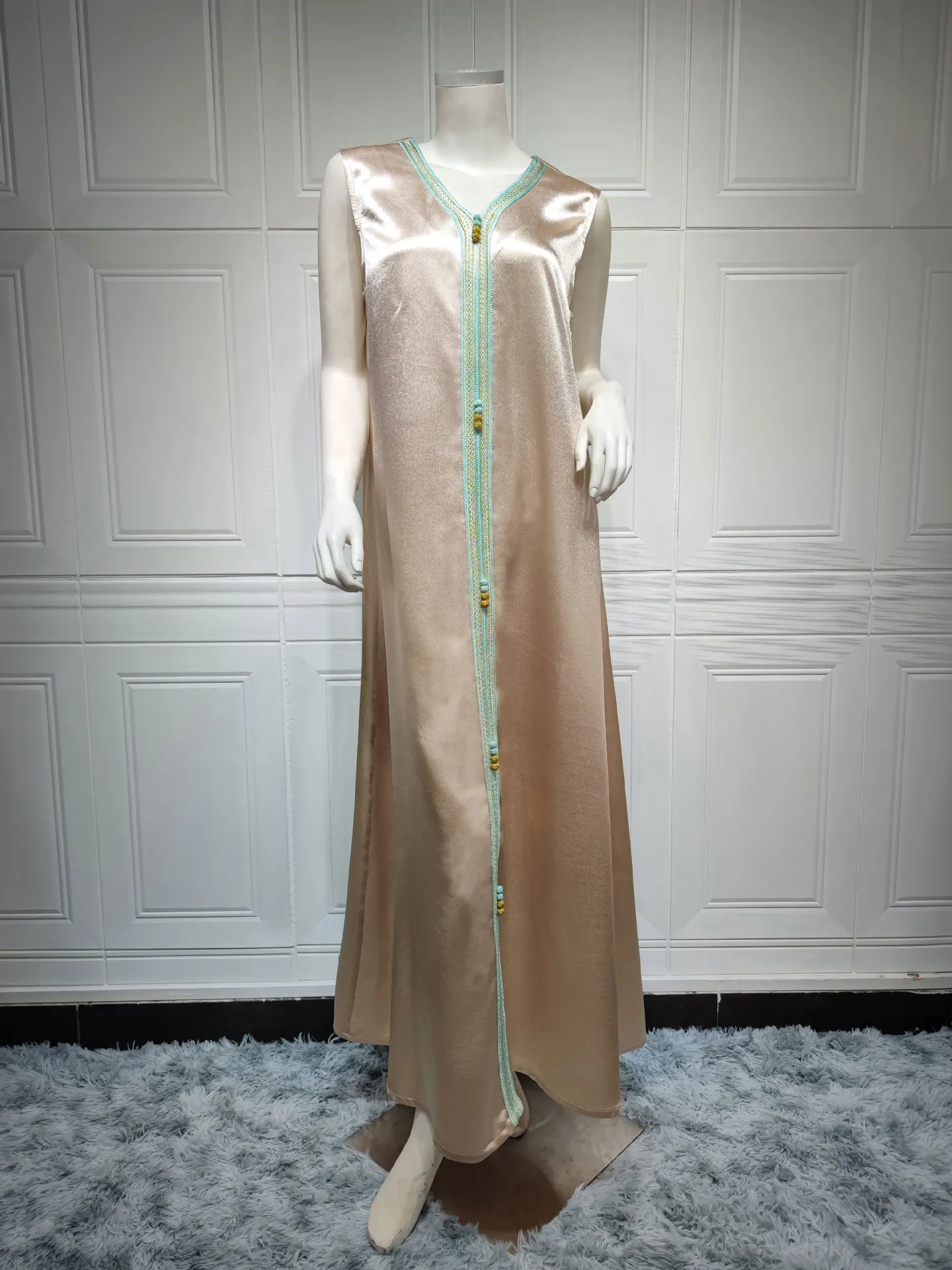 Ready to Ship Muslim Chiffon Abaya Party Wedding Wear Islamic Clothing Jalabiya Beaded Green Caftan Dress 2 pieces Outfits