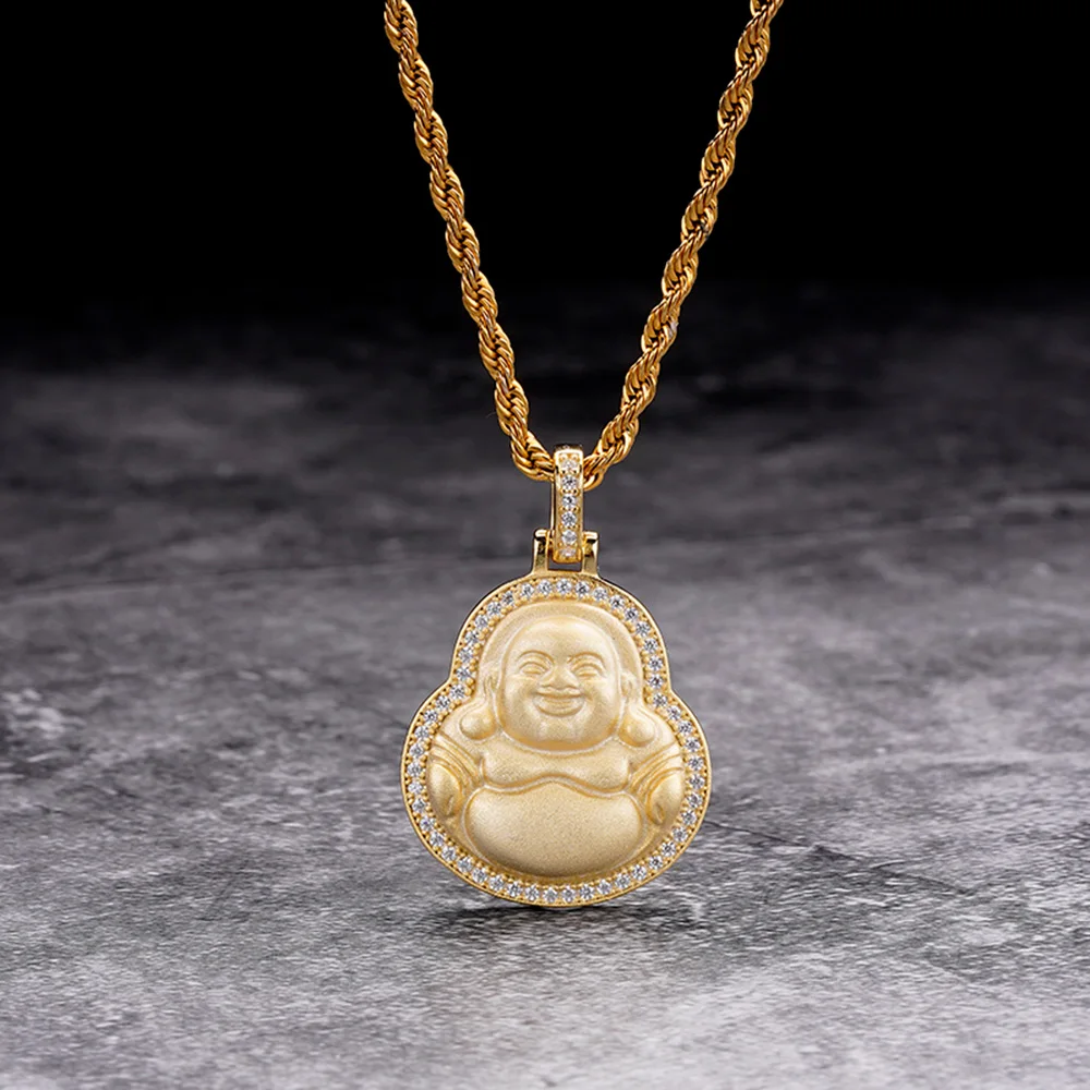 Thai Buddhism Budda Necklace Chain Mens 14K 18K 24K Gold Plated Big Baby Laughing Buddha Head Vintage Pendants Charms