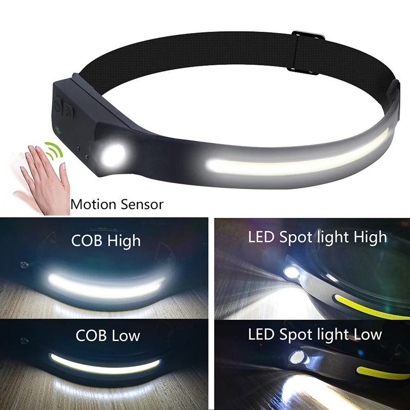 Popular Lightweight 5W Full Vision Head Torch 230 Beam Sensor Function Type-C Rechargeable Led Headlamp