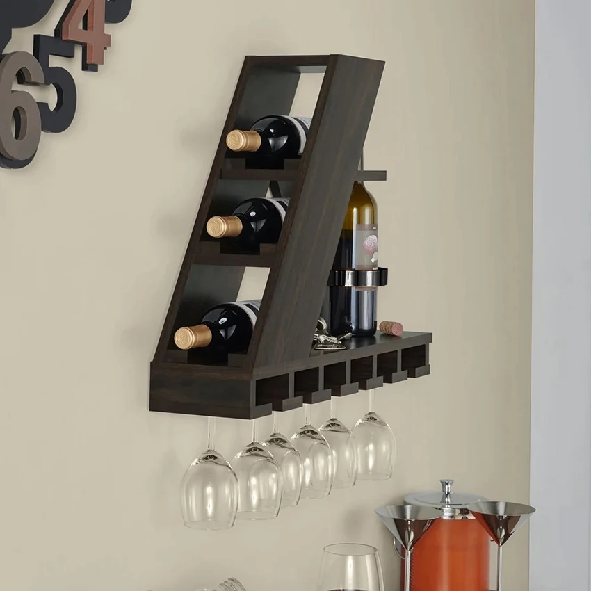 Modern Furniture of America 4-bottle Compact Floating Wine Rack in Brown Wood Hanging Wine Rack
