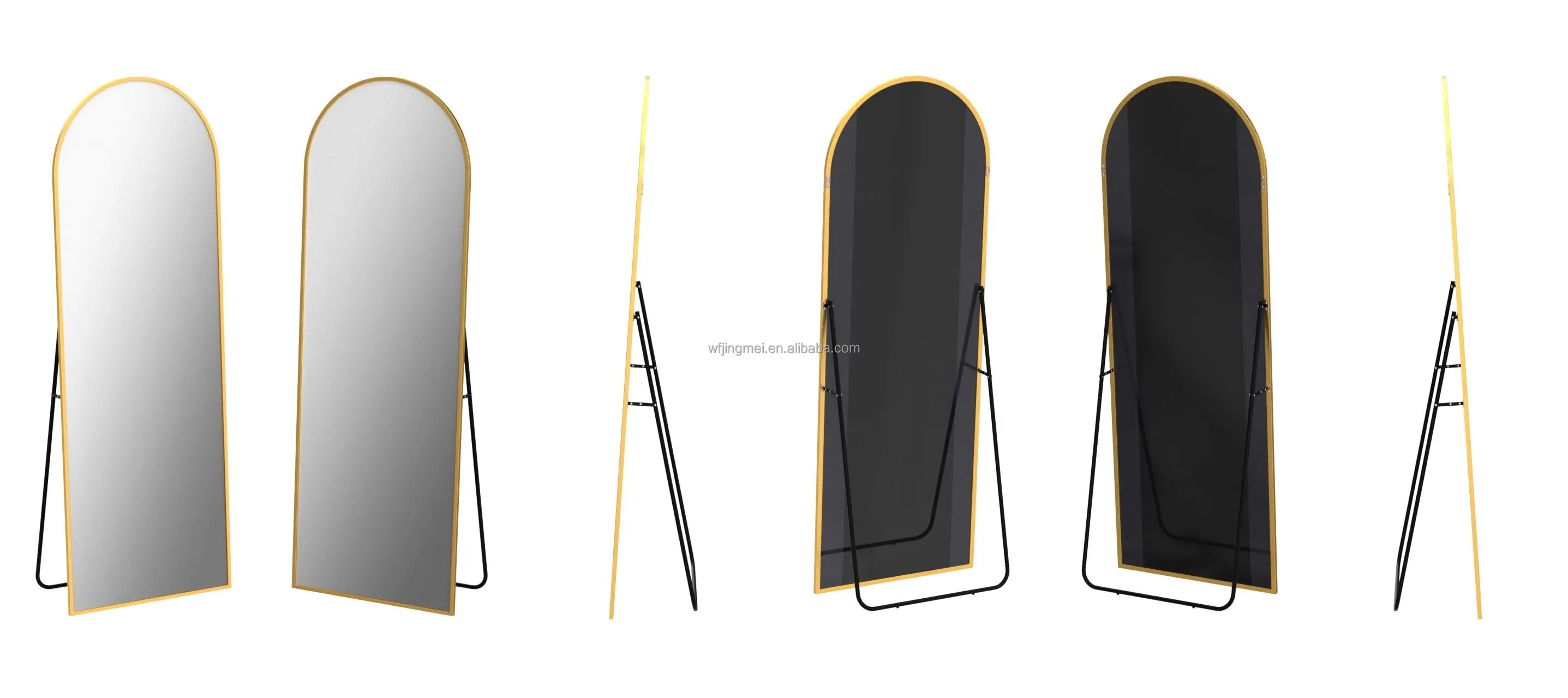 Aluminum Alloy Frame Floor Mirror with Stand, Large Bedroom Mirror Dressing Mirror, Free Standing or Leaning Against Wall, Gold