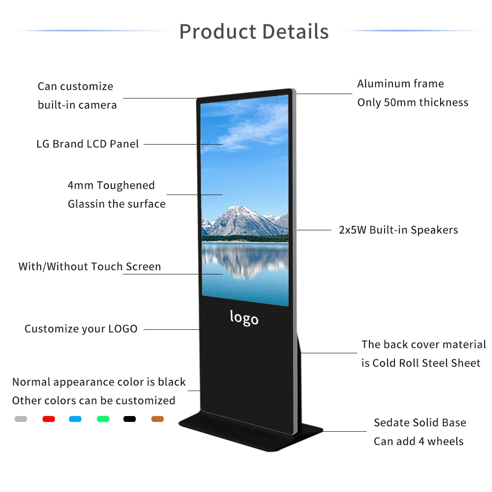 Vertical Floor standing 49 Inch no touch screen Android OS advertising Lcd Digital Signage display kiosk