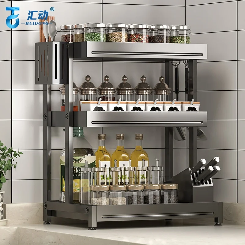 Kitchen spice rack countertop seasoning shelf multifunction seasoning seasoning oil salt sauce vinegar bottle storages holders