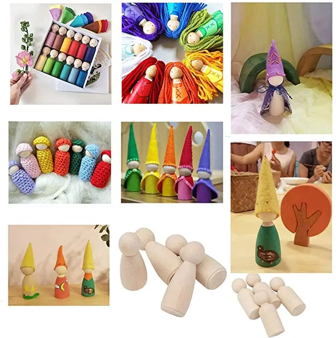 China Wholesale High Quality Unfinished Wooden Peg Dolls wooden figures toy Decorative Peg Doll People for Kids DIY Art Craft