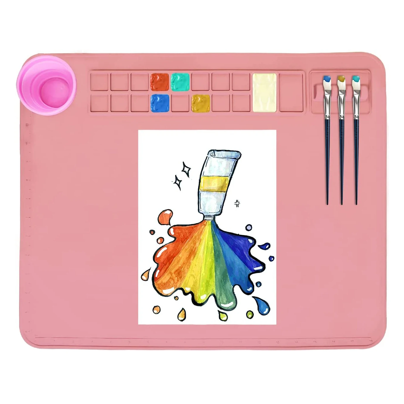 Оптовая продажа, индивидуальный пищевой силиконовый коврик для краски без бисфенола А, Водонепроницаемый Многофункциональный силиконовый коврик для рисования с подстаканником и держателем для краски