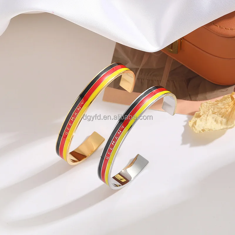 Custom 18K Gold PVD Enamel Stainless Steel Germany German National Flag Bangle Bracelet Cuff Souvenir Jewelry Gifts