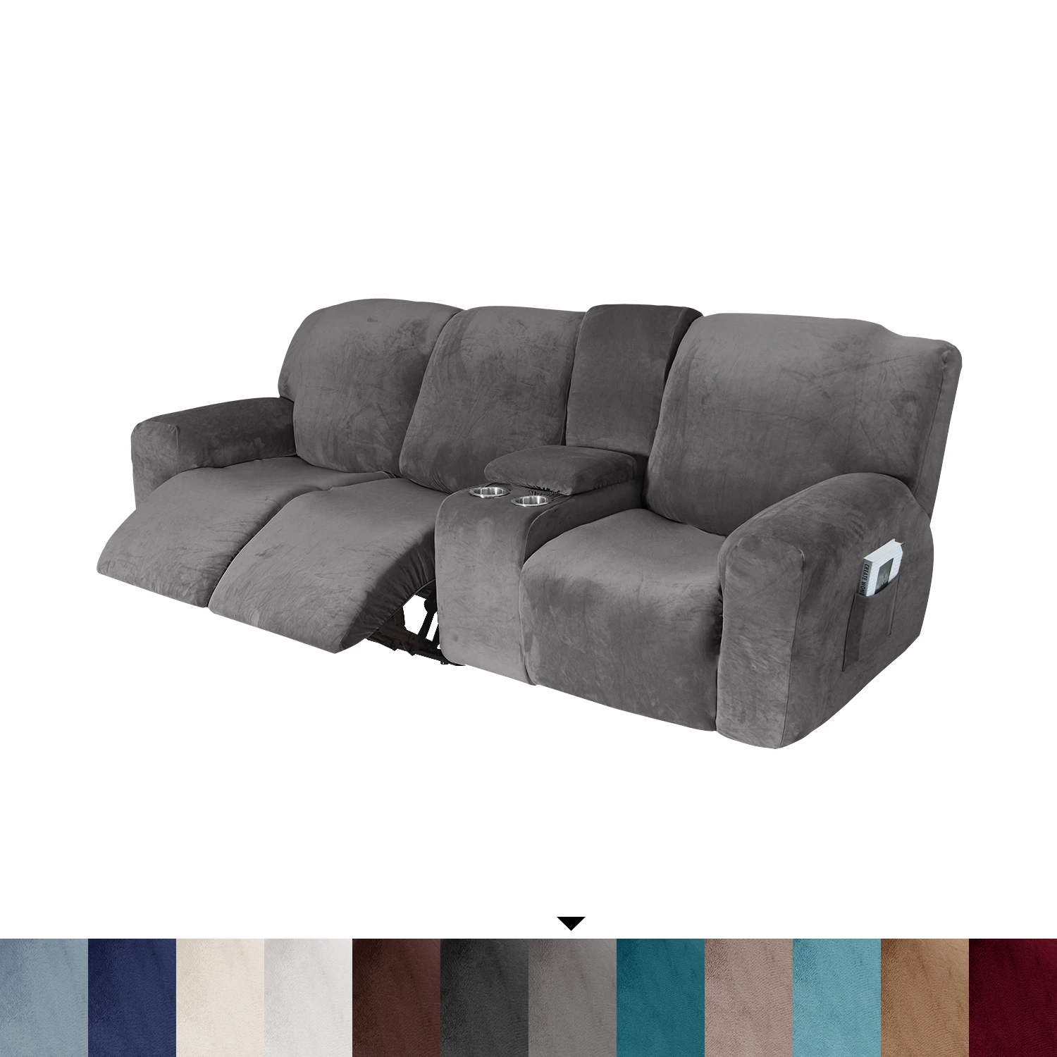 Low price 3 seat recliner sofa covers velvet stretch reclining couch covers 2 seater recliner sofa cover with cup holder