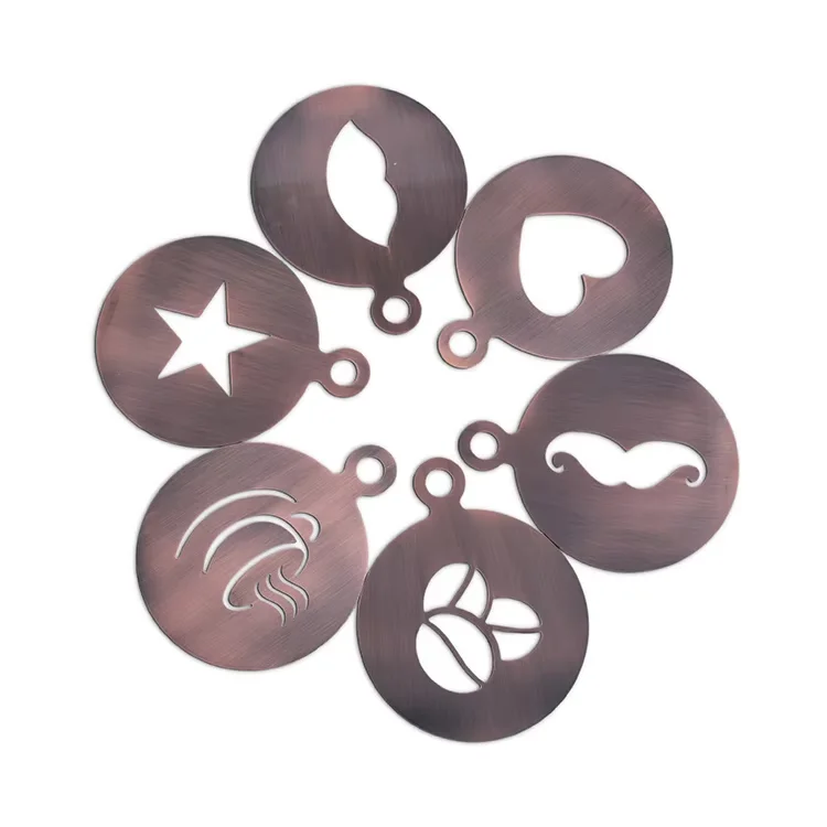 6pcs Printing Mold Stainless Steel Foam Latte Art Stencil Coffee Stencil for Decorating