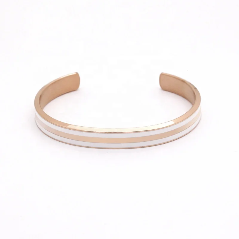 Dr. Jewelry Simple 18K Rose Gold Plated Titanium Steel Opening White Black Pink Enamel Cuff Bracelet for Her Gift Bangle Jewelry