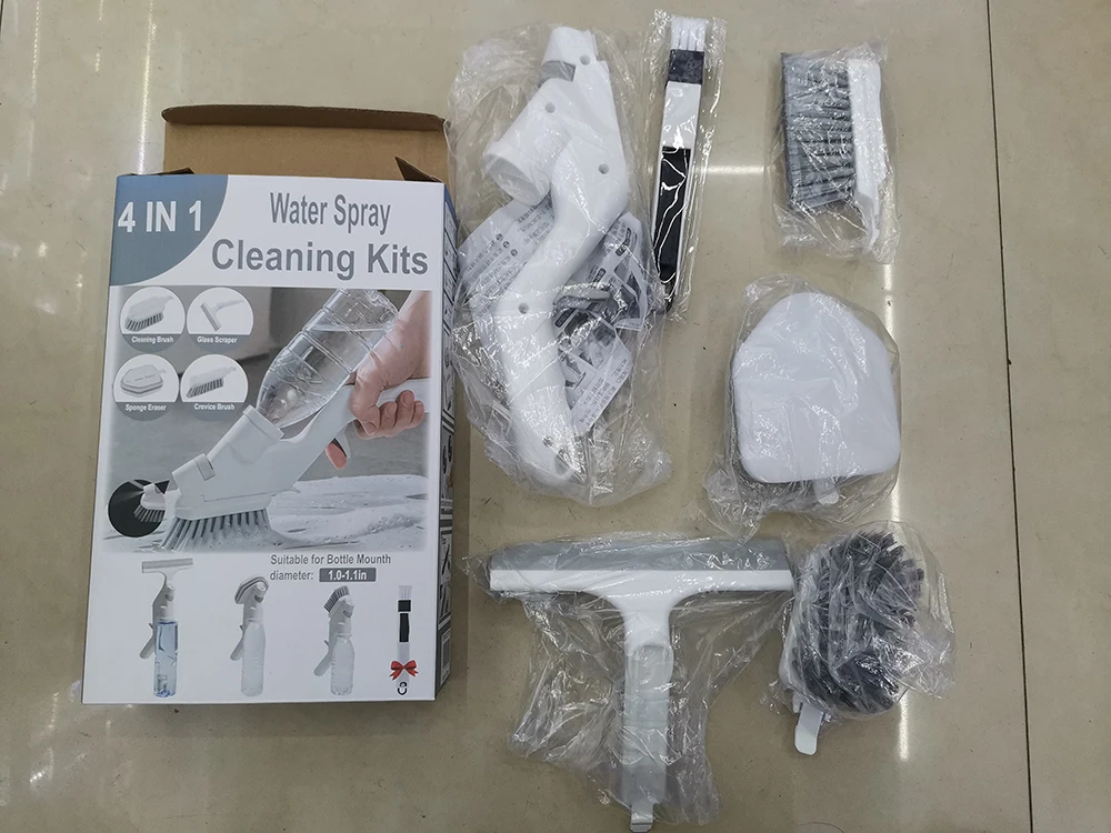 4 in 1 Multifunctional Press Spray Cleaning Brush Water Jet Window Clean Robot Rubbing Scrubber Sponge Kitchen Double Sided