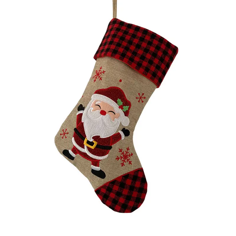 Custom Christmas Stockings Holiday Personalized Plaid Cuff  Rustic Natrual Style Santa Claus Pattern Christmas Stocking