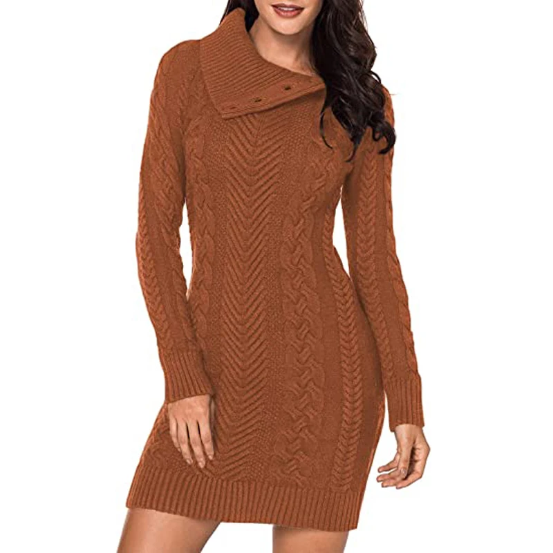 knitted women asymmetric button slim fit  mini sweater dress  custom logo sweater custom knit sweater oem knitwear custom