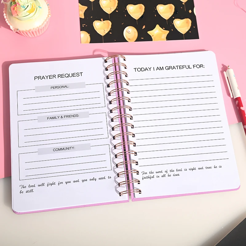 Custom Print Spiral Hardcover Journal Self Care Planner Affirmation Manifestation Gratitude Sermon Bible Prayer Journal
