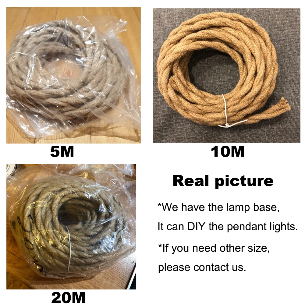 jute rustice hemp rope fabric linen electrical cable textile wire solid cotton cord 2 core for Decorative Pendant