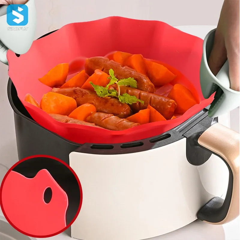 Hot Selling Kitchen Gadgets Reusable Easy Cleaning Round Silicone Air fryer liner Pot With Oven Mitts