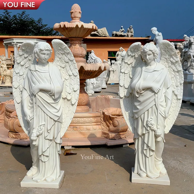 Life Size Hand Carved Praying White Marble Kneeling Angel Statue