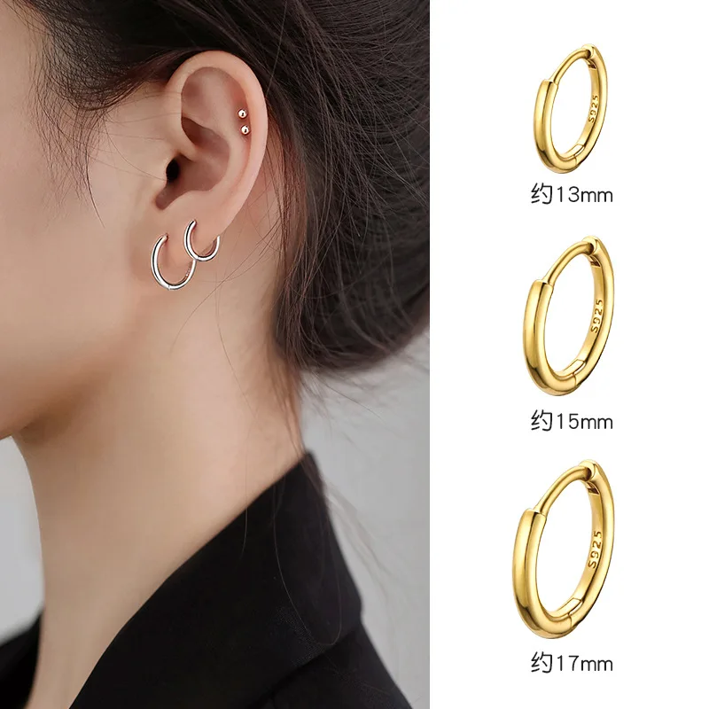 Glossy Hoop Earrings 925 Silver Gold Color Earrings Piercing Accessory Trendy Huggie Female Hoops For Women