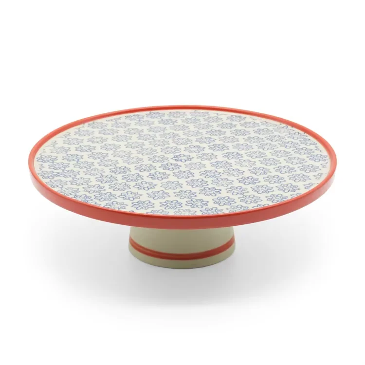Wholesale ceramic dessert plate cake stands plates with base blue flower printing Japanese style collection