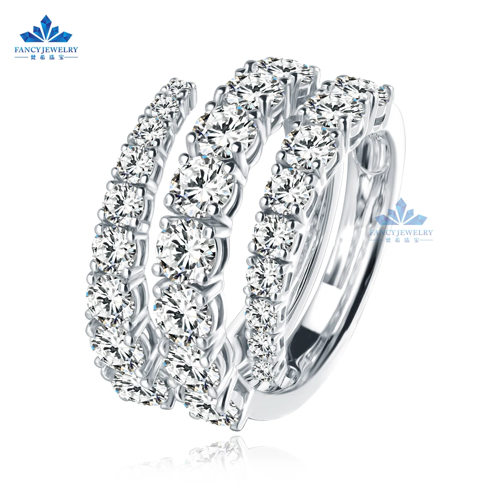 Hip Hop Jewelry 18K Solid White Gold 3 Rows Eternity Moissanite Ring Fashion Jewelry Rings For Women Men
