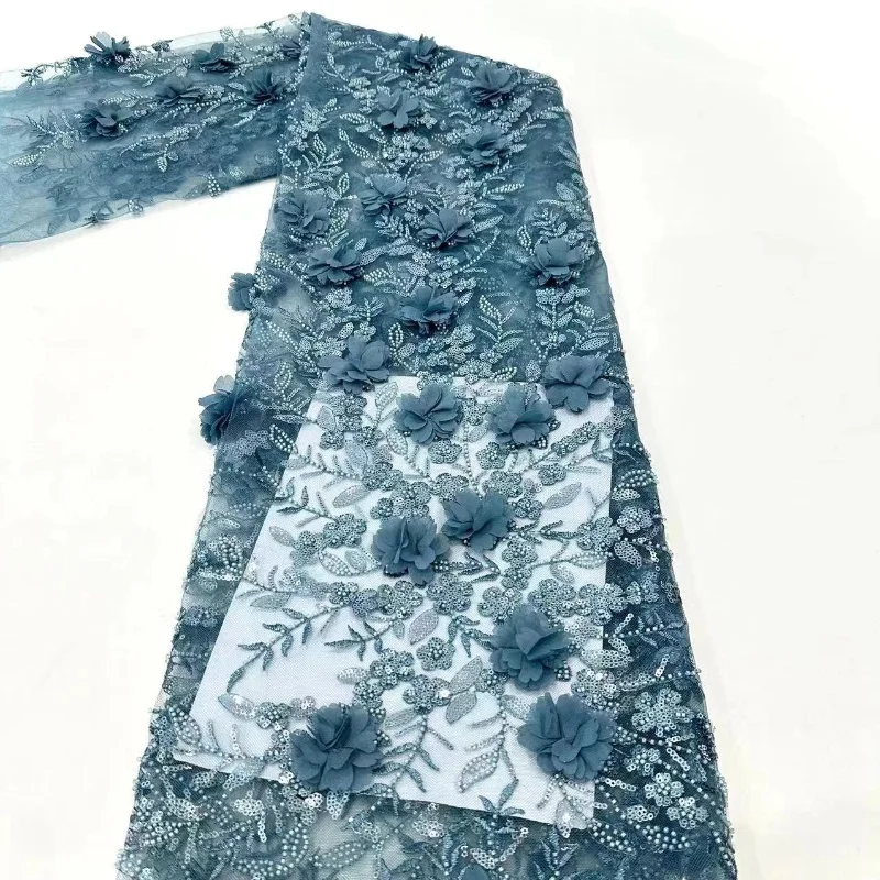 hot african lace beaded flower pattern with pearl sequin tulle dress fabric for the gala dress