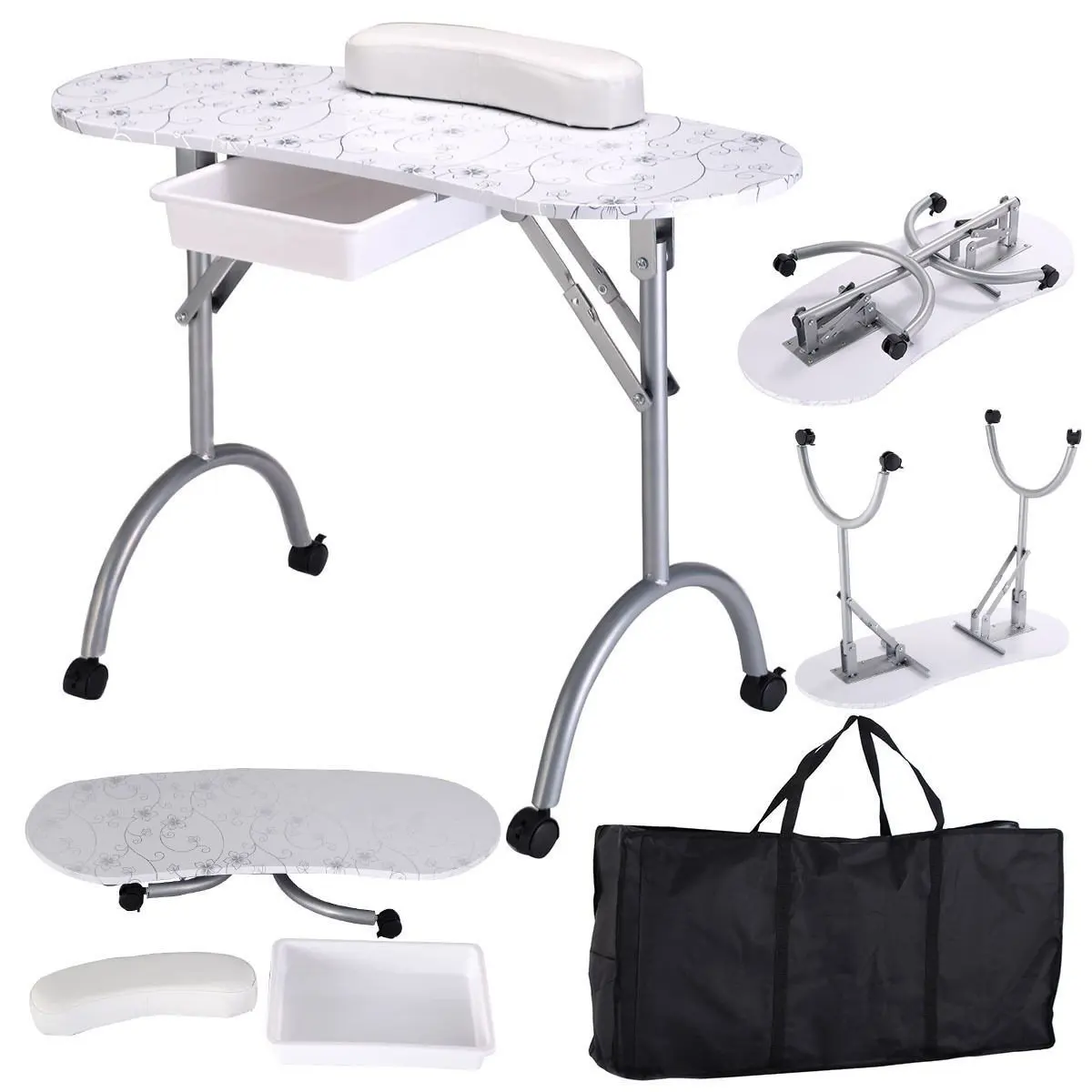 Beauty Salon Professional Manicure Table Cheap Modern Portable Folding Nail Spa Black White Manicure Table