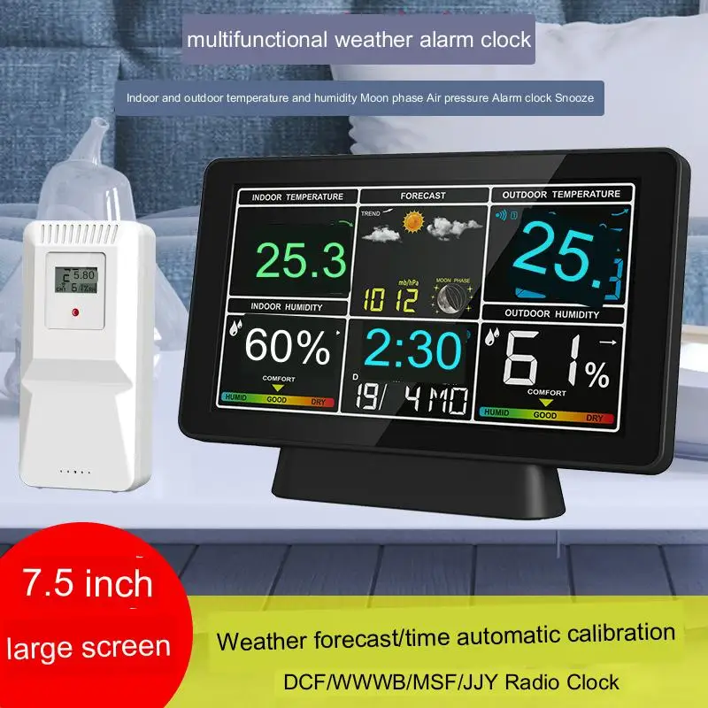 Colorful Digital Display Radio Control Indoor Outdoor Temperature Humidity Forecast Wireless Weather Station