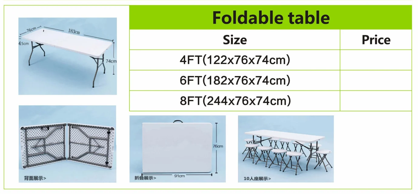 Modern Foldable Table Fold Up White Rectangular Folding Promotional Outdoor Table