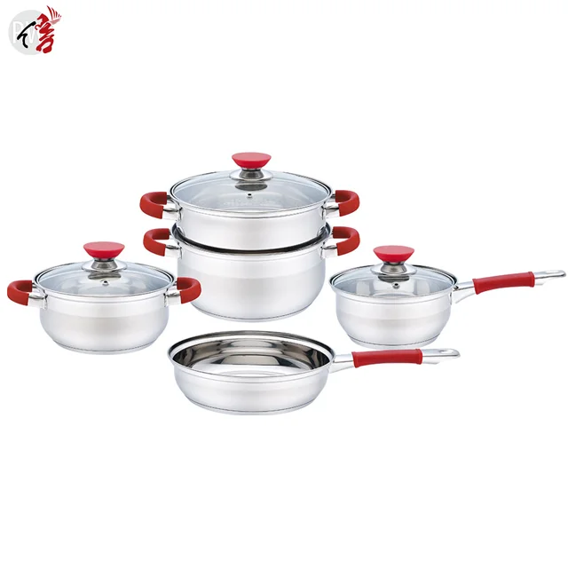 Straight Body Stainless Steel Cookware Set with Anti Scald Silicone Handle for Induction Cooker