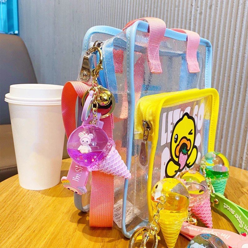 Ice Cream Liquid Keychain Floating Liquid Acrylic Keychain Gift Store Kawaii Girl 50 Zinc Alloy Digital Printing 1pcs/opp Bag
