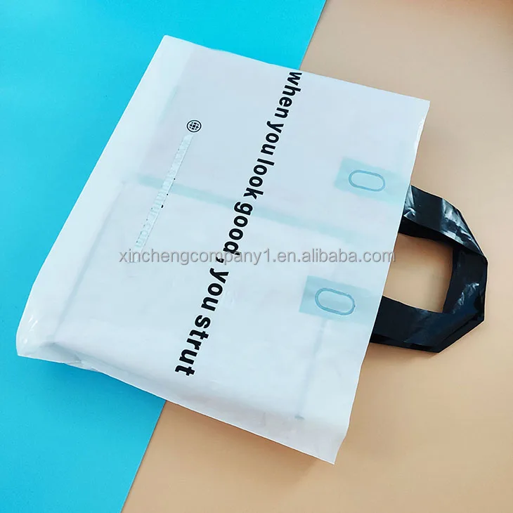 Custom Poly Bag Soft Loop Handles LDPE/HDPE Tote Shopping Plastic Bag with own logo for Clothing Packaging
