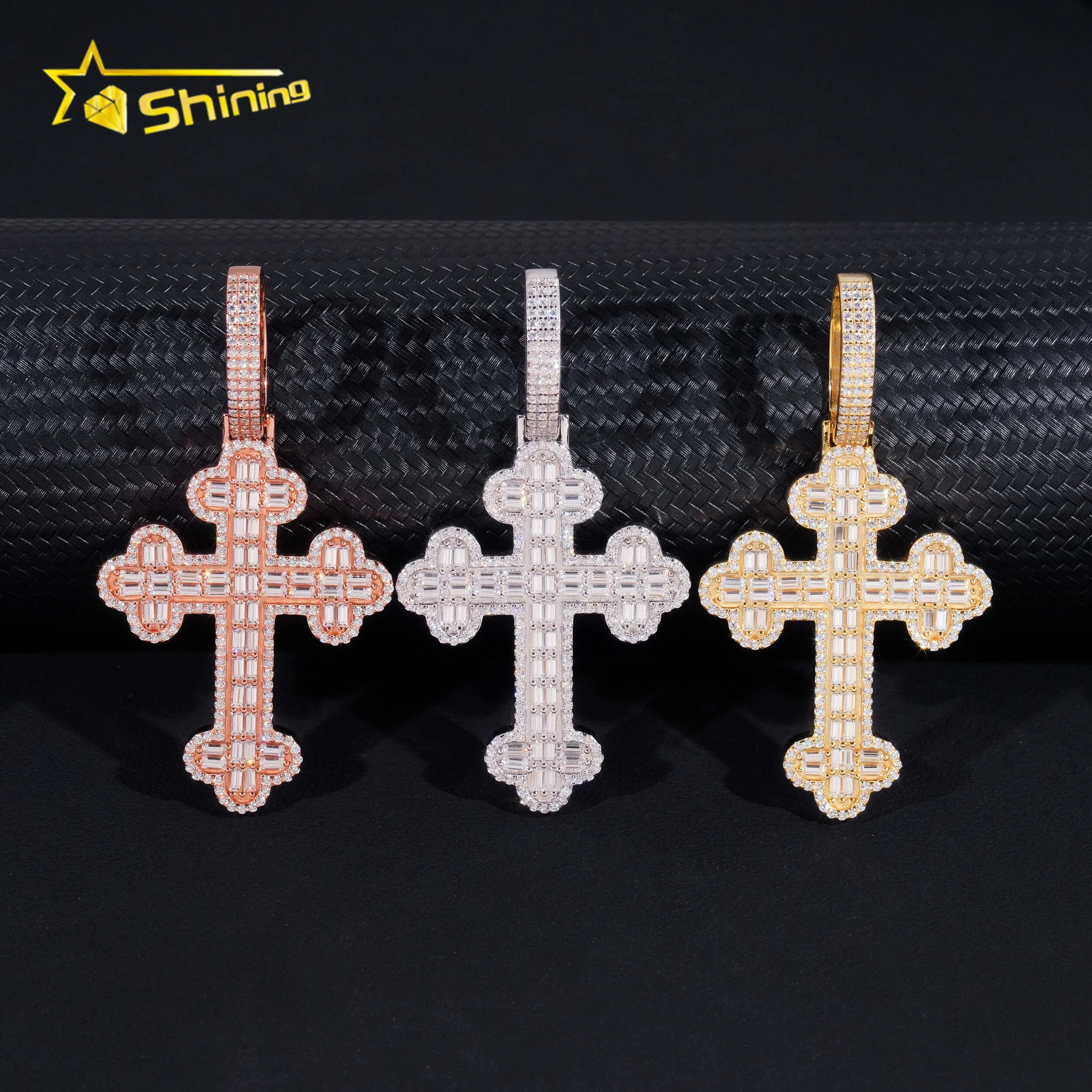 Hip Hop Jewelry 925 Sterling Silver Gold Plated VVS Moissanite Diamond Men Necklaces Moissanite Cross Custom Iced Out Pendants