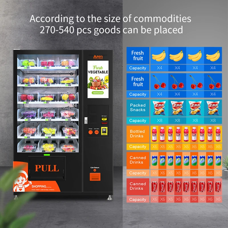 AFEN Refrigerated Vending Machines For Fruit Vegetable Packed Milk And Other Fresh Food