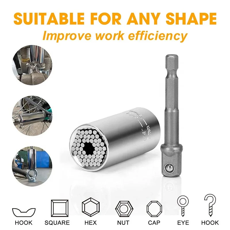 Многофункциональный набор инструментов с храповым механизмом 7 мм-19 мм, универсальная втулка, адаптер для электрической дрели, торцевой Универсальный торцевой ключ