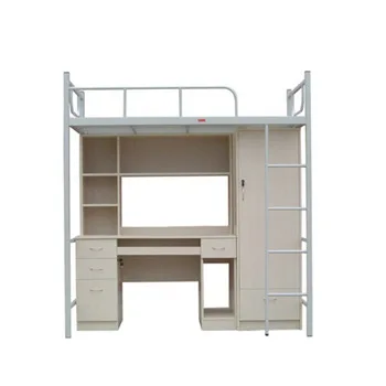 Modern Style Design School Dormitory Furniture Single Bunk Bed with Wooden Wardrobe