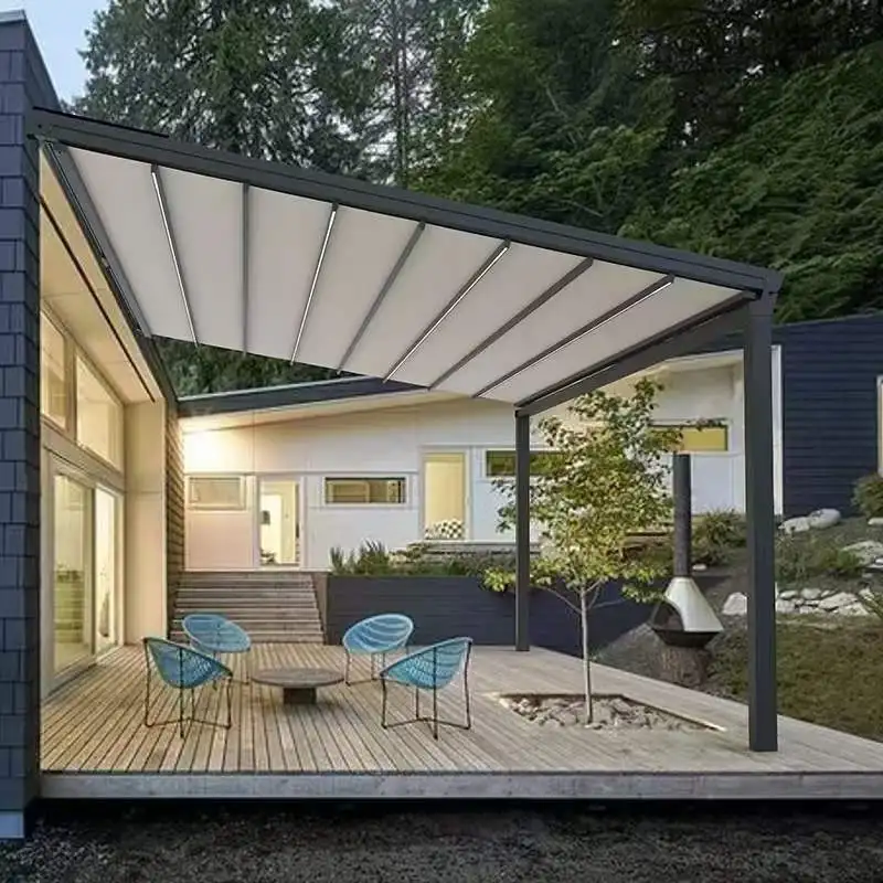 Folding Patio Motorized Awning Retractable Roof Pvc Electric Side Restaurant Aluminum Pergola outdoor awning