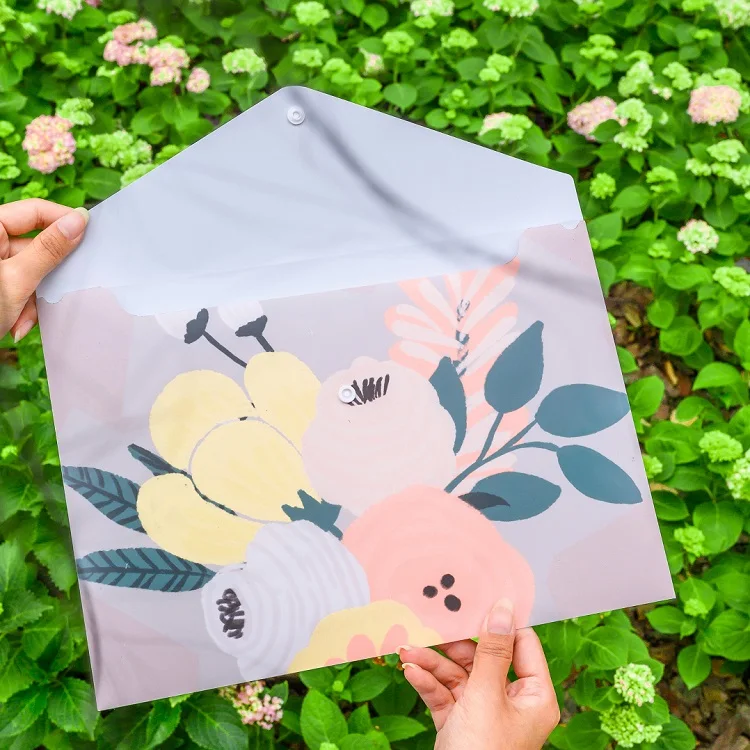 A4 custom PP plastic file bags document wallet file envelope folder with snap button for document stationery tools organization