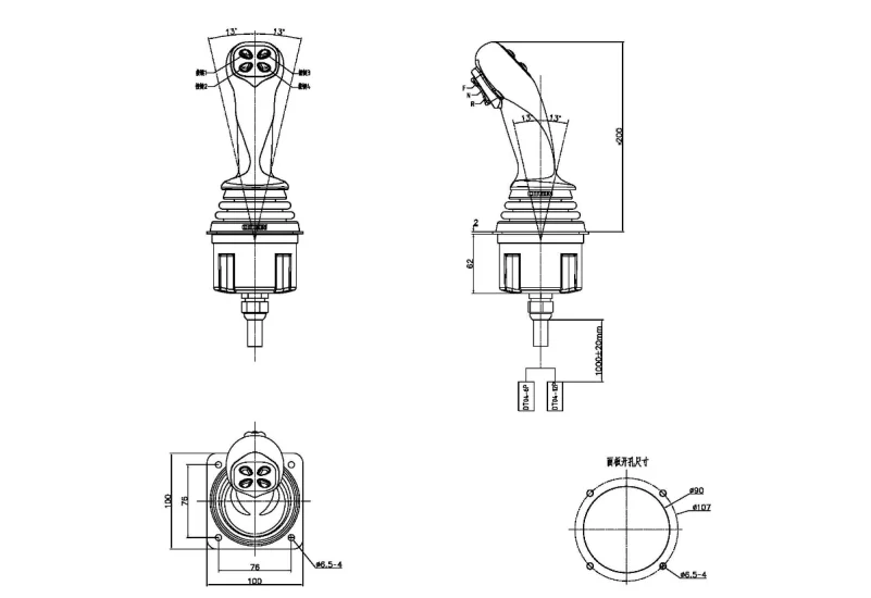 Joystick for Underground Loaders and Mining Trucks.X/Y Axis.Hydraulic Base Grip, 7 Switches