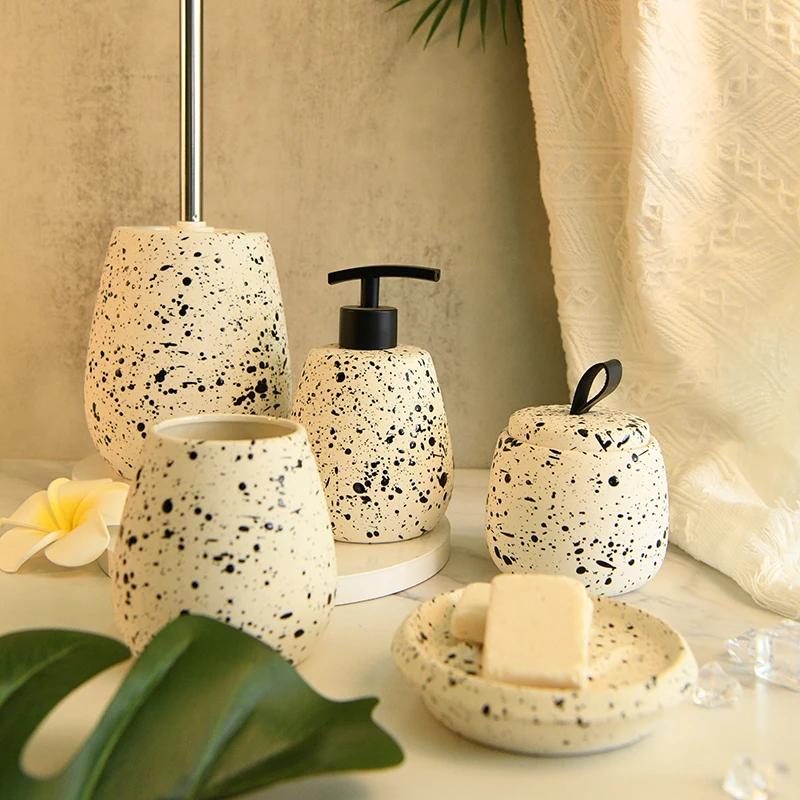 Aspire ceramic black dot ink bathroom set bathroom five-piece set bathroom accessories sets