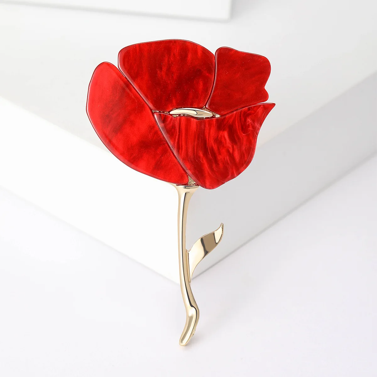 Wholesale Fashion Brooches Women Rose Gold Plated Acrylic Rose Pin Brooch Flower Brooch For Clothing