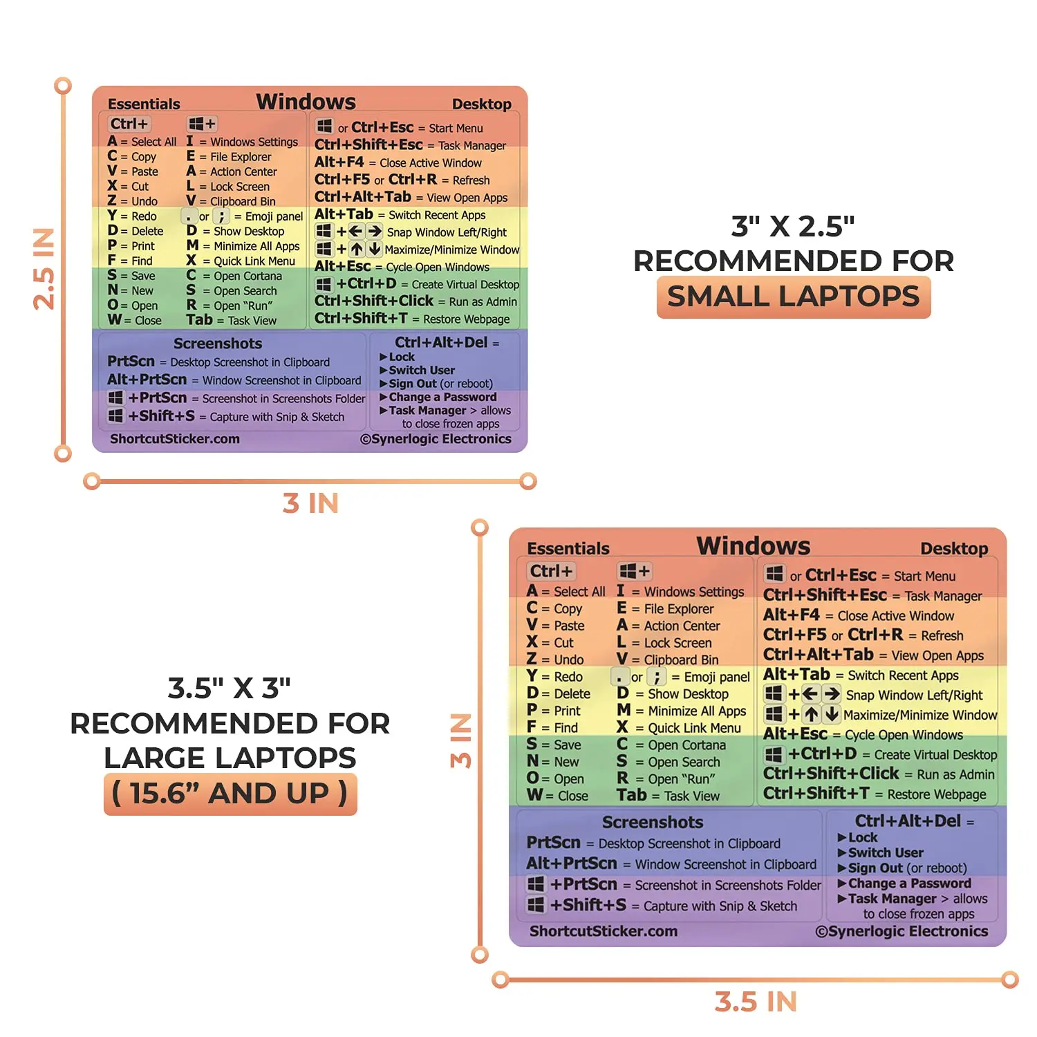 Windows and Word/Excel (for Windows) Quick Reference Guide Keyboard Shortcut Stickers, No-Residue Vinyl